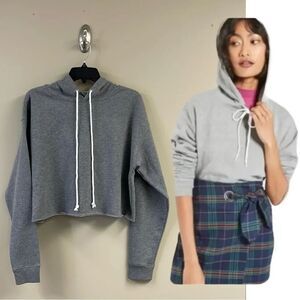 Wild Fable Cropped Grey Hoodie, Medium NWT , Raw Hem Edge